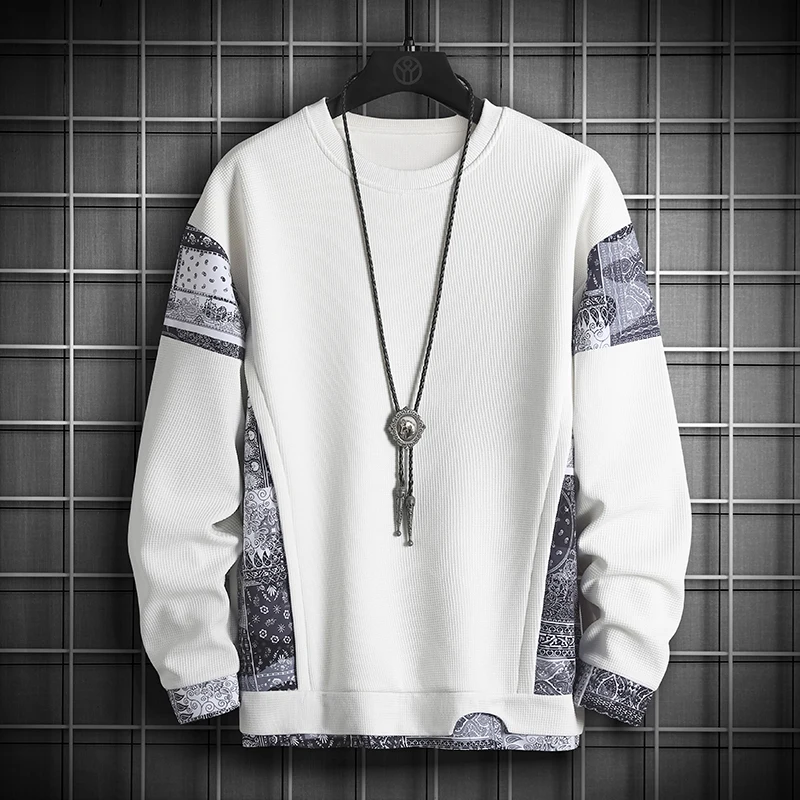 

Spring 2023 New Harajuku Men's High Quality Waffle Hoodie Vintage Extra Large Fake Two Piece Pullover Sweatshirt O-Neck Top