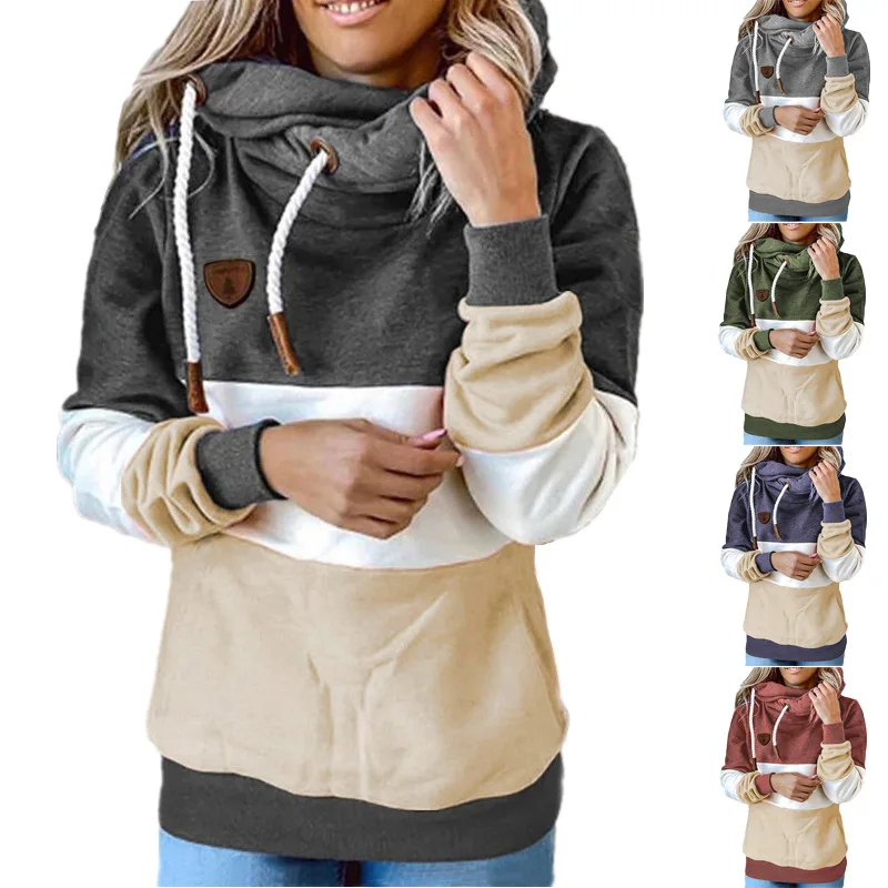 

Autumn and winter new women's clothing stitching hooded sweater loose top hoodie women crewneck sweatshirt