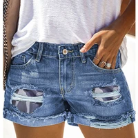rolled leopard print denim shorts 2022 summer new ripped hole washed patch print jeans shorts women trend casual bottoms