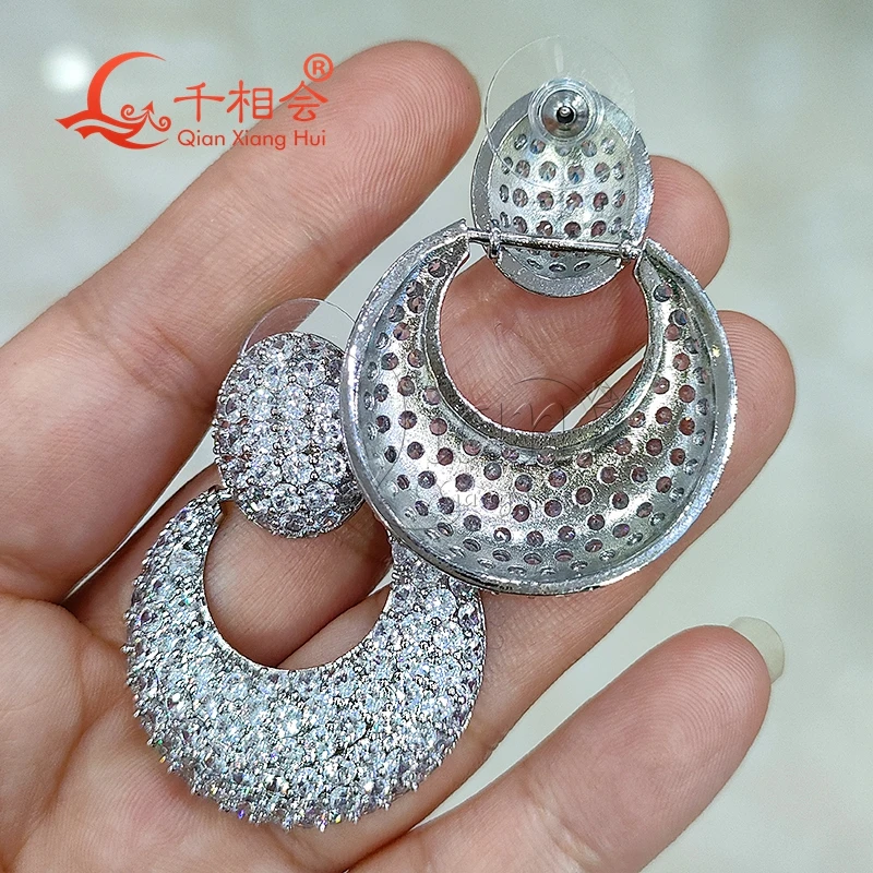 31*41mm big moon hollow half circle S925 rings earrings ear stud D vvs white moissanite stone earrings jewelry woman gift