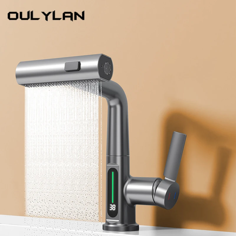 Подъемные смесители-водопад светодиодный цифровой дисплей кухонный смеситель