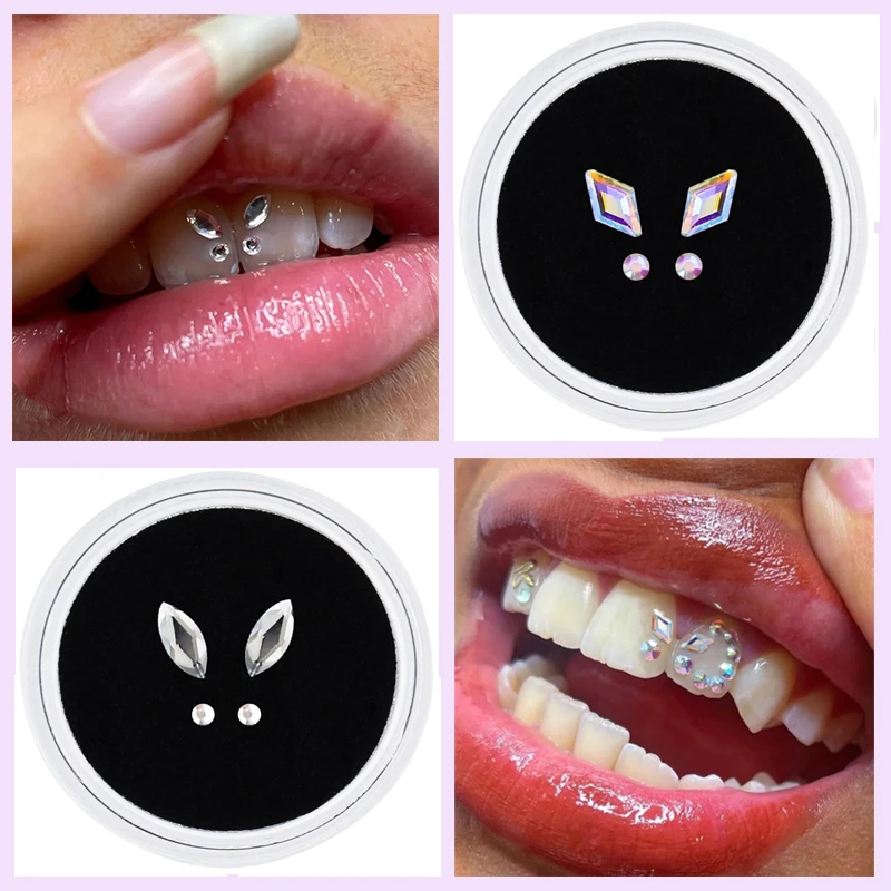 3pcs/box Dental Tooth Gems Crystal Diamond Ornament Various Shapes Color Teeth Jewelry Denture Acrylic as Teeth Decoration