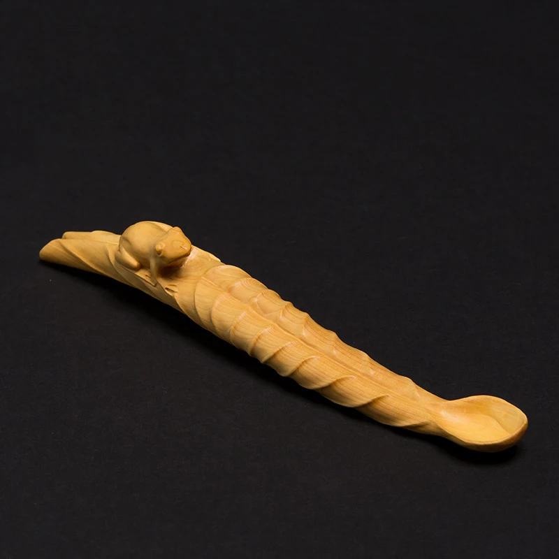 

Solid Wood Frog Tea Spoon Creative Pure Hand Carving Crafts Boxwood Ornaments Traditional Crafts