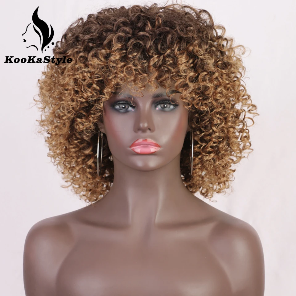 

NNZES Synthetic Wig Afro Kinky Curly Wigs for Black Women Short Blonde Mixed Brown Wig with Bangs for Daily Party Use/Cosplay