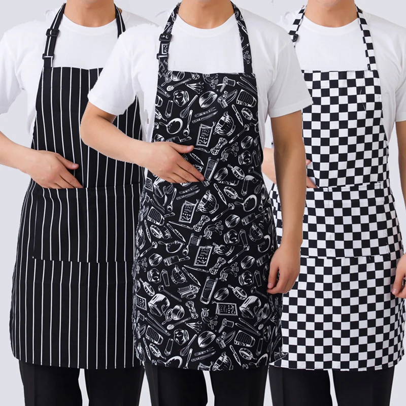 

Adjustable Half-length Adult Apron Striped Restaurant Chef Apron Outdoor Camping BBQ Picnic Kitchen Cook Apron With 2 Pockets