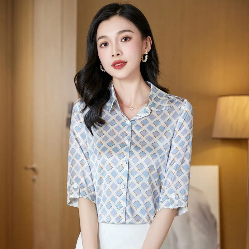 Birdtree 19 мм 90% шелк 10% спандекс женская рубашка 2023 летняя элегантная офисная Дамская