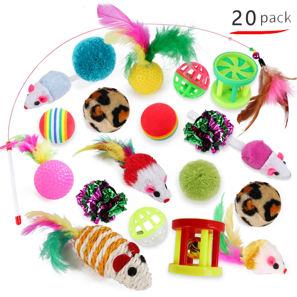 

20 Pcs Cat Pet Toy Kitten Stick Mouse Funny Cat Stick Scratching Ball Training Interactive Toy Bulk Toy For Pet Family Supplies