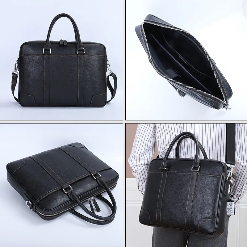 Genuine Leather High-End Men Briefcase Horizontal Business Handbag Large Capacity Fashion Shoulder Messenger Bag Male File Bag