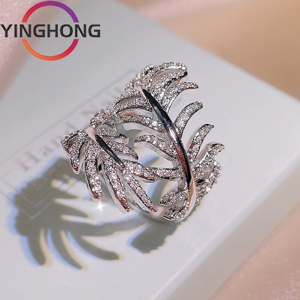 

QueXiang S925 Sterling Silver 2023 New Leaf Shaped Diamond Style Ring for Women Y2K Jewelry Charm Luxury Gift