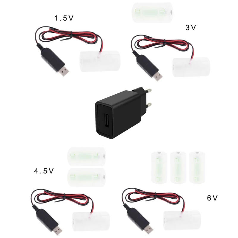 

USB to C Cell Battery Eliminator Cable Replace 1 to 4pcs 1.5V 3V 4.5V 6V LR14 Batteries for Clocks Remotes Toys Candles