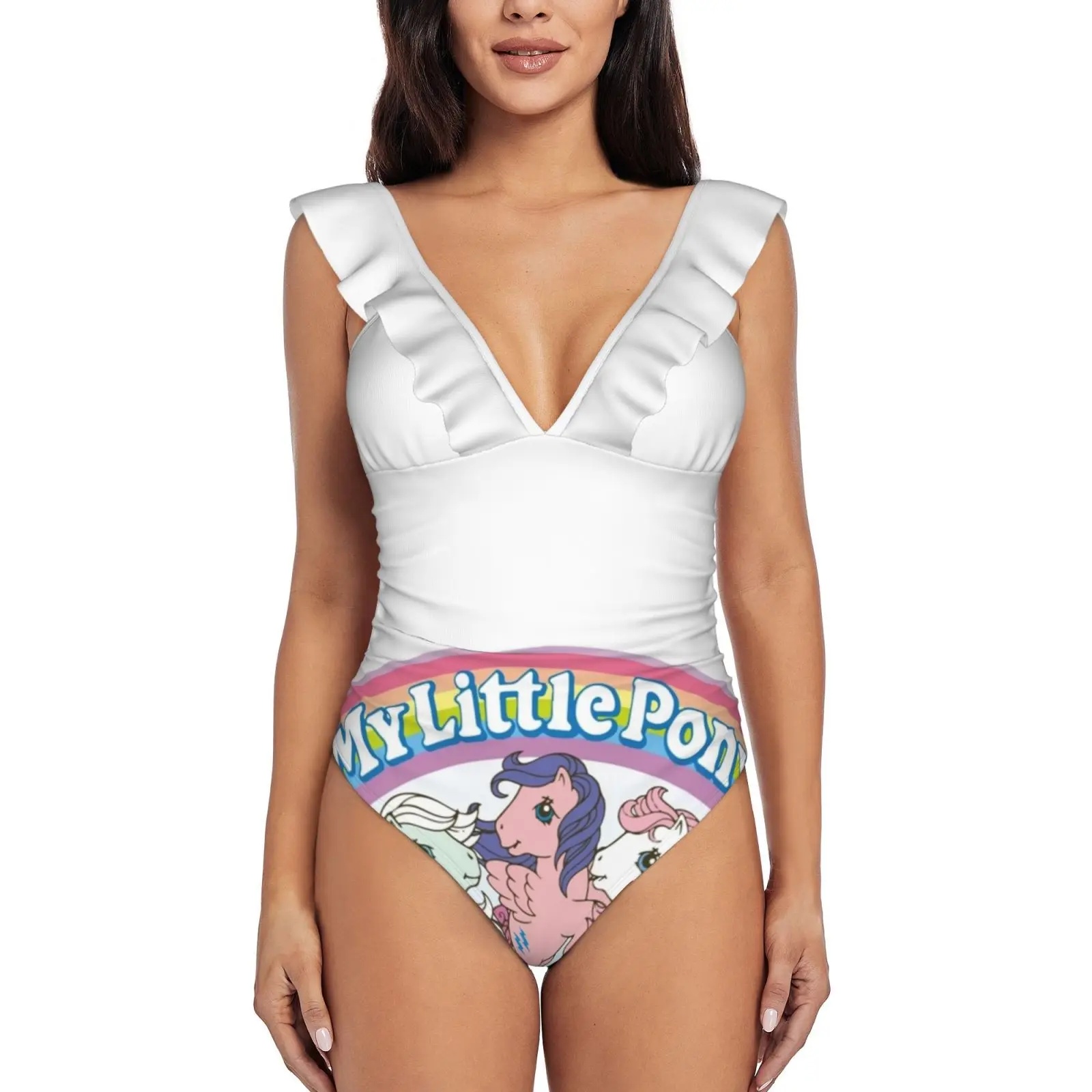 

-Слитный купальник 80-х годов, высококачественный купальник с принтом, Монокини пуш-ап, летний купальный костюм Mio Mini Pony, винтажный стиль 8080-х