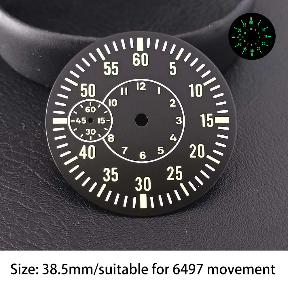 

Sterile Mens Watch Dial 38.5mm Black 9 o'clock Fit 6497 St3620 Hand Winding Movement Fashtion Luminous