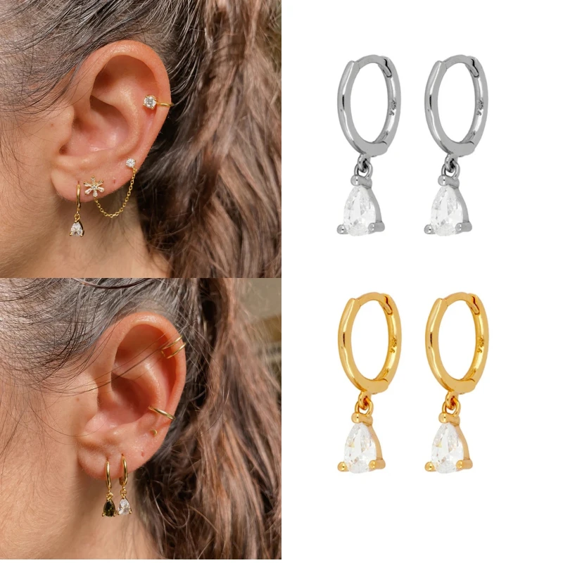 

Cute Cubic Zirconia CZ Gold Silver Plated Hoop Water Drop Dangle Earrings for Women Dangle Earring Fashion Trendy Jewelry