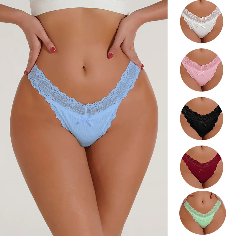 

3pcs Invisible Seamless Underwear Women Set Low Rise Sexy Cute Bowknot Thong Lace Panties Solid Color Briefs Micro Tangas Mujer