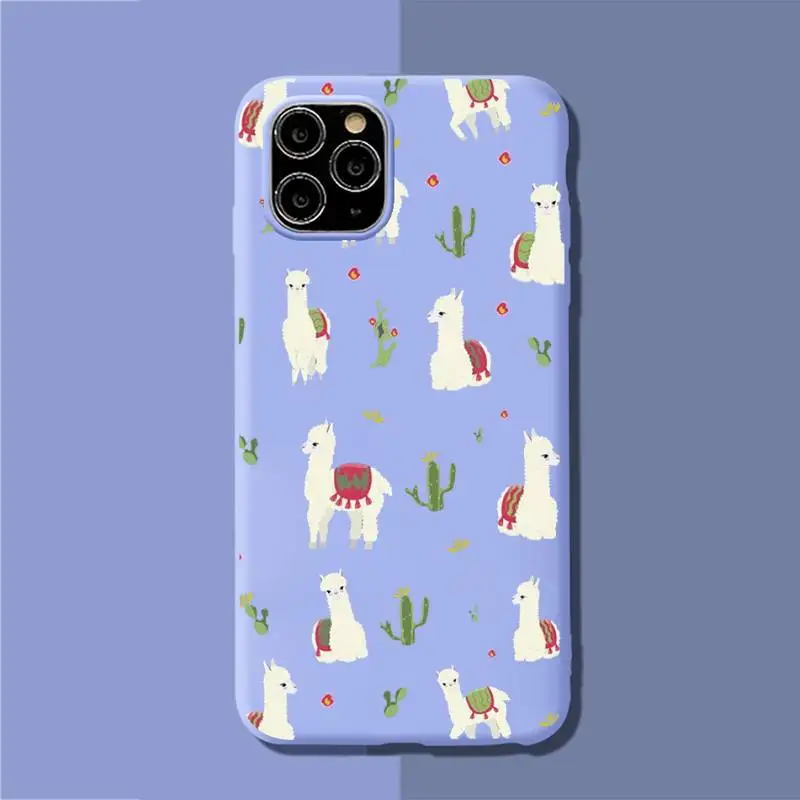 

Cartoon Cute Alpaca illustration Phone Case for iPhone 11 12 13 Mini Pro Xs Max 8 7 6 6S Plus X XR Solid Candy Color Case