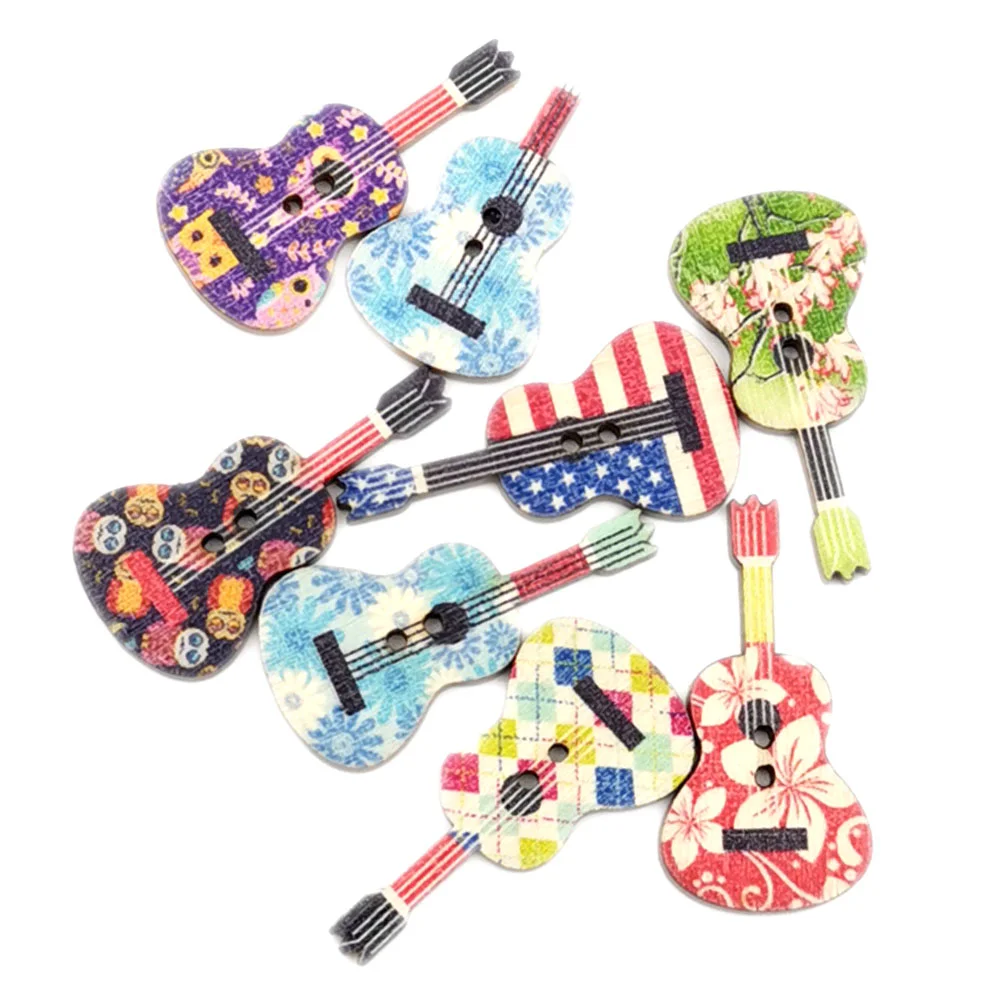 

Buttons Wooden Guitar Sewing Button Accessories Diy Flag Decorative Pattern Colorful Print Colored Style Wood Embellishment