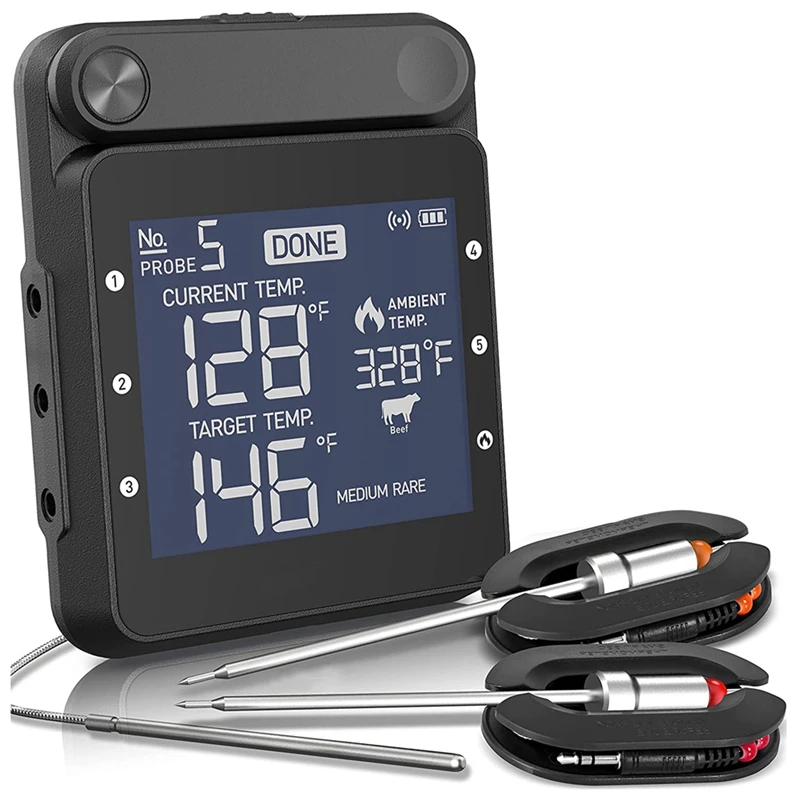 

BMBY-Wifi Grill Meat Thermometer,Bluetooth Wireless Dual Smart Probes, For Any Smartphone,Rechargeable Meter For BBQ
