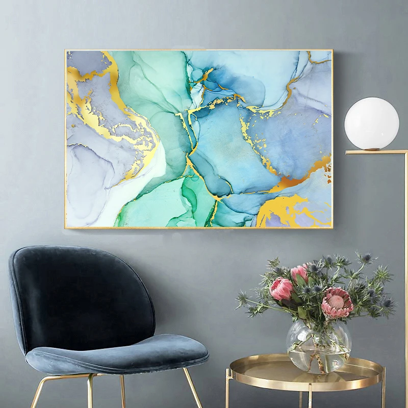 

Gold Green Marble Canvas Poster Modern Abstract Wall Art Painting Nordic Posters and Prints Wall Pictures for Living Room Decor