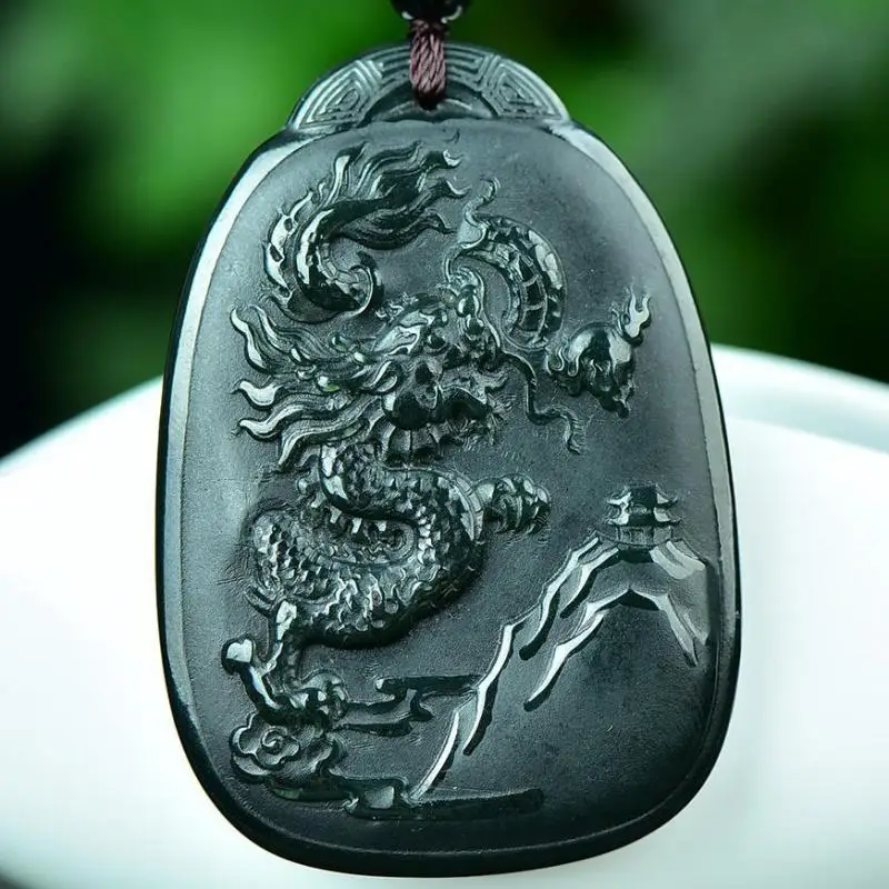 

Genuine Hetian Jades Nephrite Dragon Pendant Necklace Men Women Green Jades Dragon Fengshui Charm Beaded Necklaces Sweater Chain