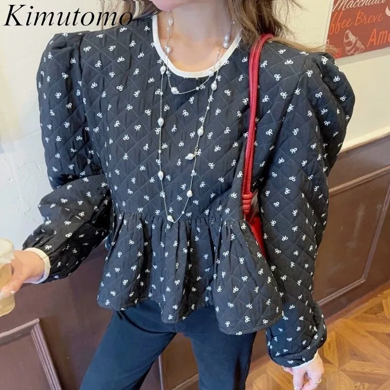 Kimutomo женские парки с милым бантом и круглым вырезом контрастного цвета свободные
