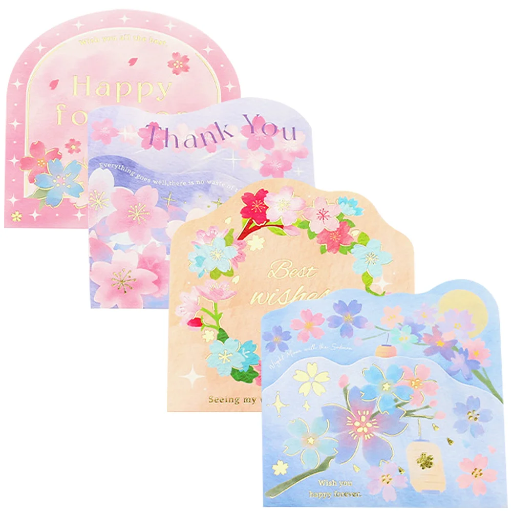 

4pcs Party Message Cards Cherry Blossom Theme Blessing Cards Festival Greeting Cards
