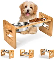 Bamboo Double Dog Bowls Adjustable Height Pet Feeder With Stand Stainless Steel Puppy Cat Food Water Bowls Dog Accessories
