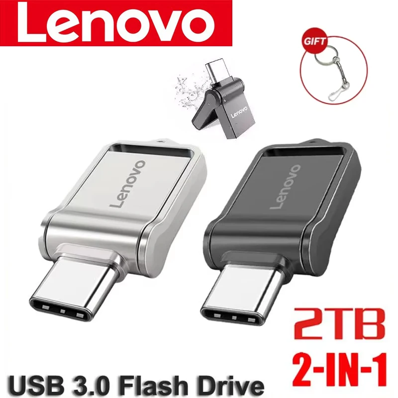 Lenovo 2TB Metal Pendrive 2 IN 1 OTG 1TB 512GB Высокоскоростные USB-флеш-накопители USB 3.0 Pen Drive Memory Stick Type