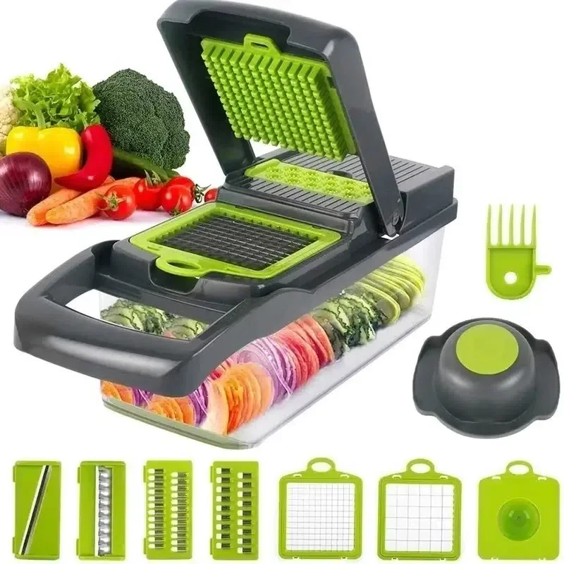 

1 Fruit & Vegetable Cutter With Container, Slicer, Grater, Chopper, Mincer, Fast And Easy Food Preparation, Eggs, Salad, Che
