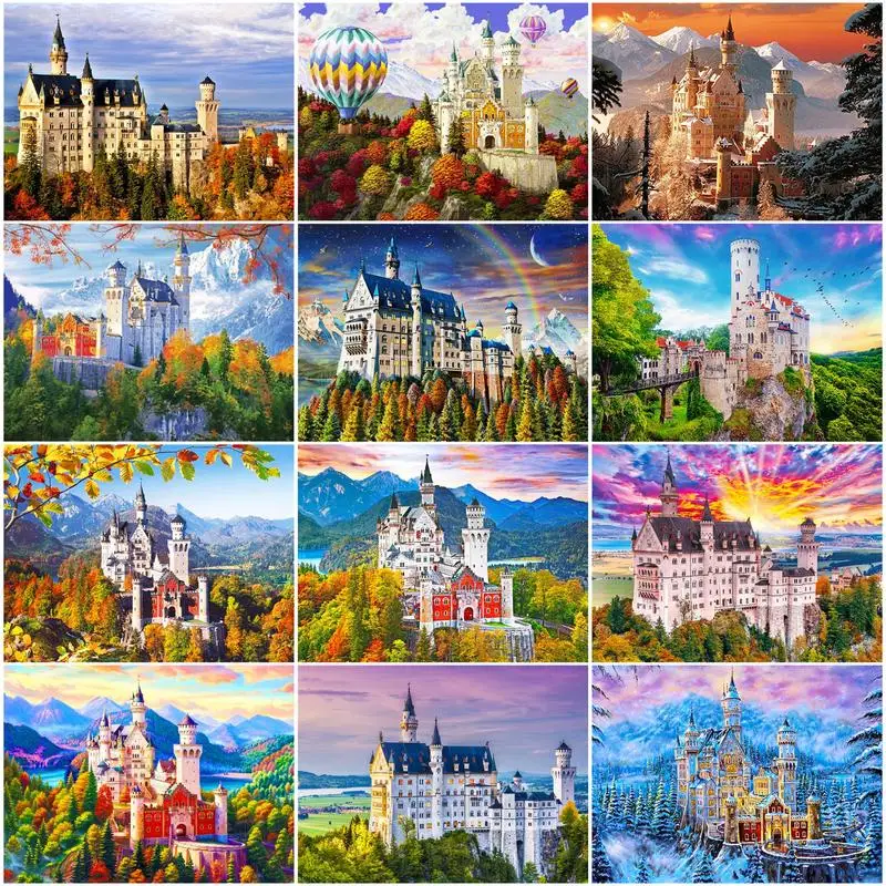 

PhotoCustom Diy Craft Diamond Painting Castle Pictures Of Rhinestones Art Kits 5D Diamond Mosaic Sale Landscape Decor For Home