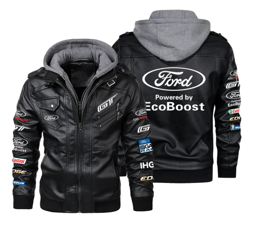 

New bomber Ford Mustang Rally logo Men's Leather Jackets Autumn Casual Motorcycle PU Jacket Biker Leather Coats Brand Clothing E