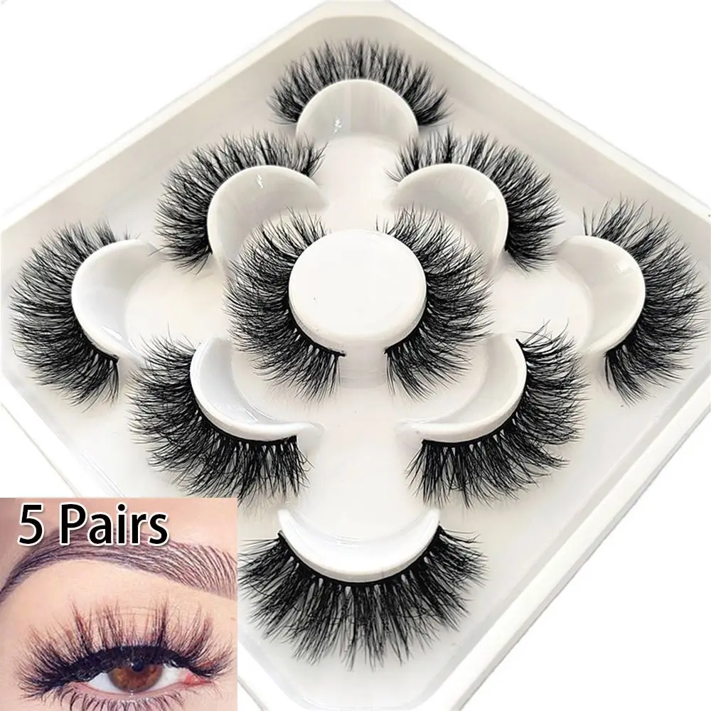 

5Pairs Women Fashion Makeup Lashes Fluffy Volume Wispy Fake Lashes 3D Mink False Eyelashes Long Natural
