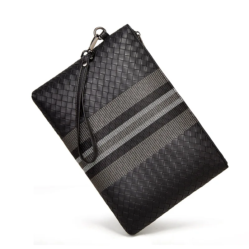Weave Men's Designer Bag Stripe Clutch Bag Pu Leather Handbag Fashion Men's Purse Wallet Bag for Men Phone New 2023 Luxury