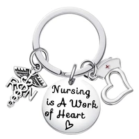 nursing is a work of heart nurse doctor stainless steel keyring keychain charms women jewelry accessories pendant gifts fashion