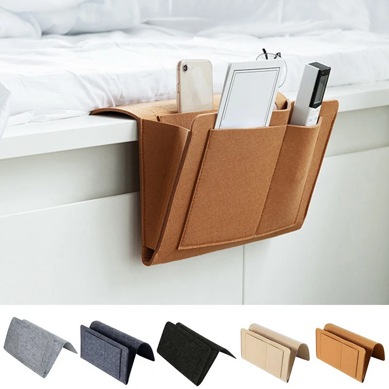 

1pc Felt Bedside Storage Bag Pouch Desk Bag Sofa TV Remote Control Hanging Caddy Couch Storage Organizer Bed Holder Pockets