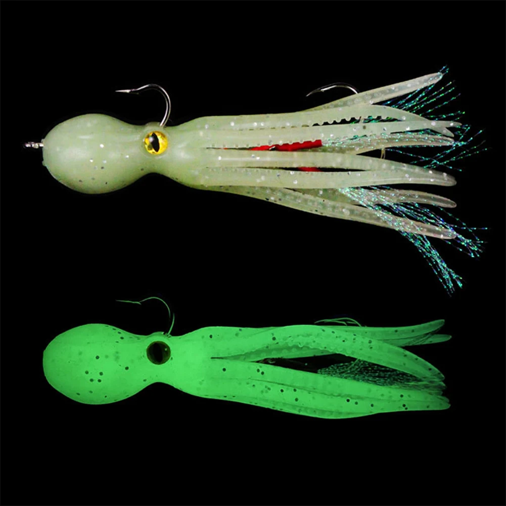 

11cm Squid Skirts Lure Fishing Soft Bait Artificial Saltwater Sea Lure Tackle Double Sharp Hook Assist Rig Octopus Bait Luminous