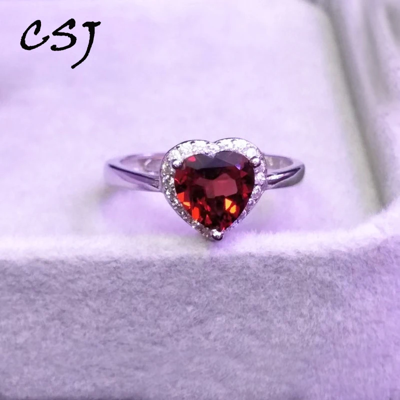 

CSJ Genuine Natural Garnet Rings Sterling 925 Silver Gemstone 7mm for Women Wedding Party Birthday Jewelry Gift
