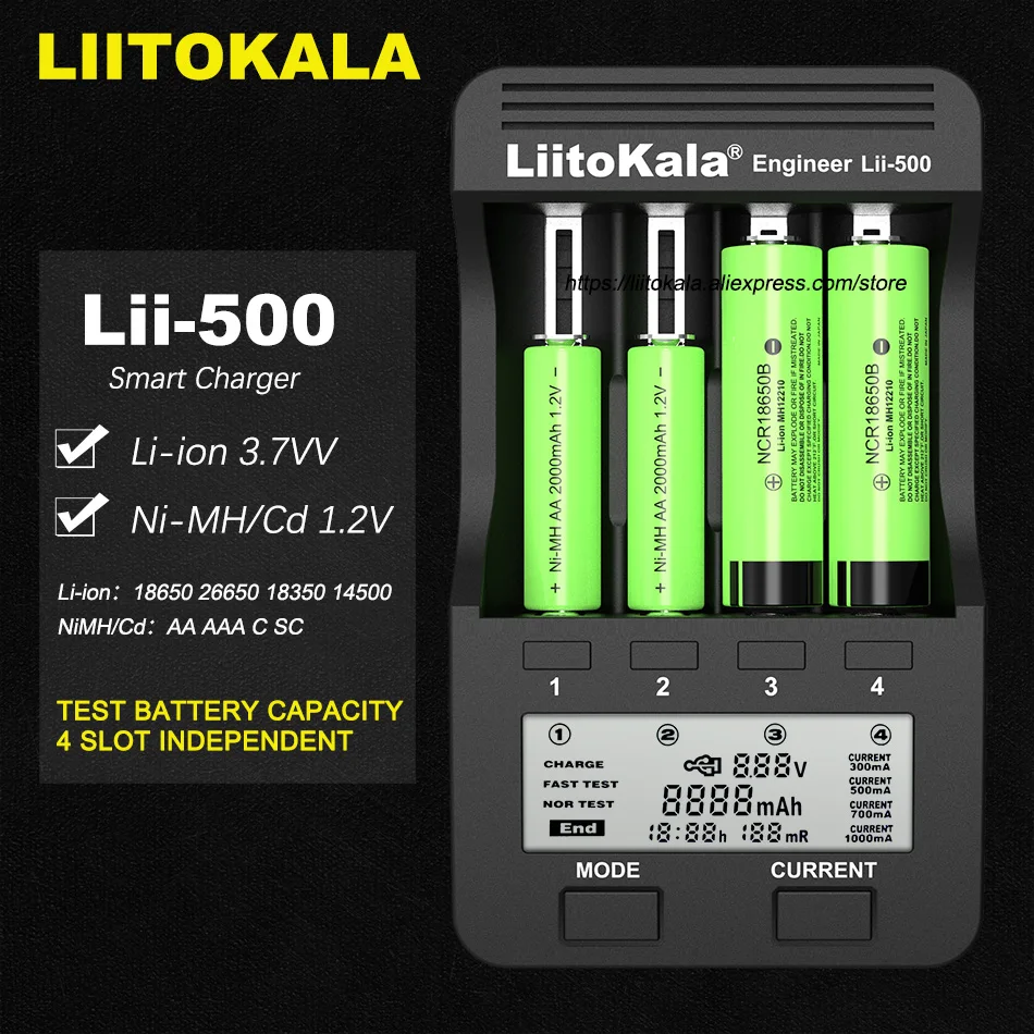 

Зарядное устройство LiitoKala Lii-500, 402, 202, 100, S1,, для аккумуляторов 26650, 21700, 18500, 16340, 18350, AA, AAA