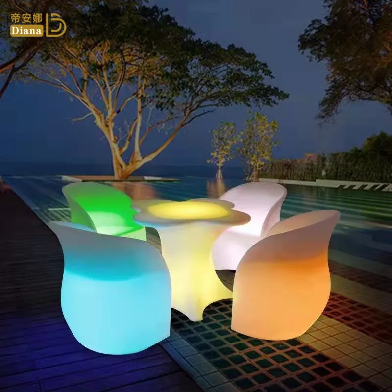 

C0024LED colorful luminous plum blossom table and chair outdoor bar coffee table leisure plum blossom table and chair_hotel bar