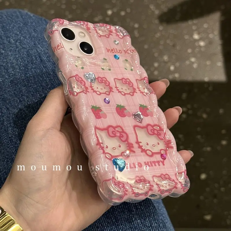 

Sanrio Kawaii Anime Cute Hello Kitty Strawberry IPhone14 Promax Phone Case Cartoon Valentine's Day Girls Gifts
