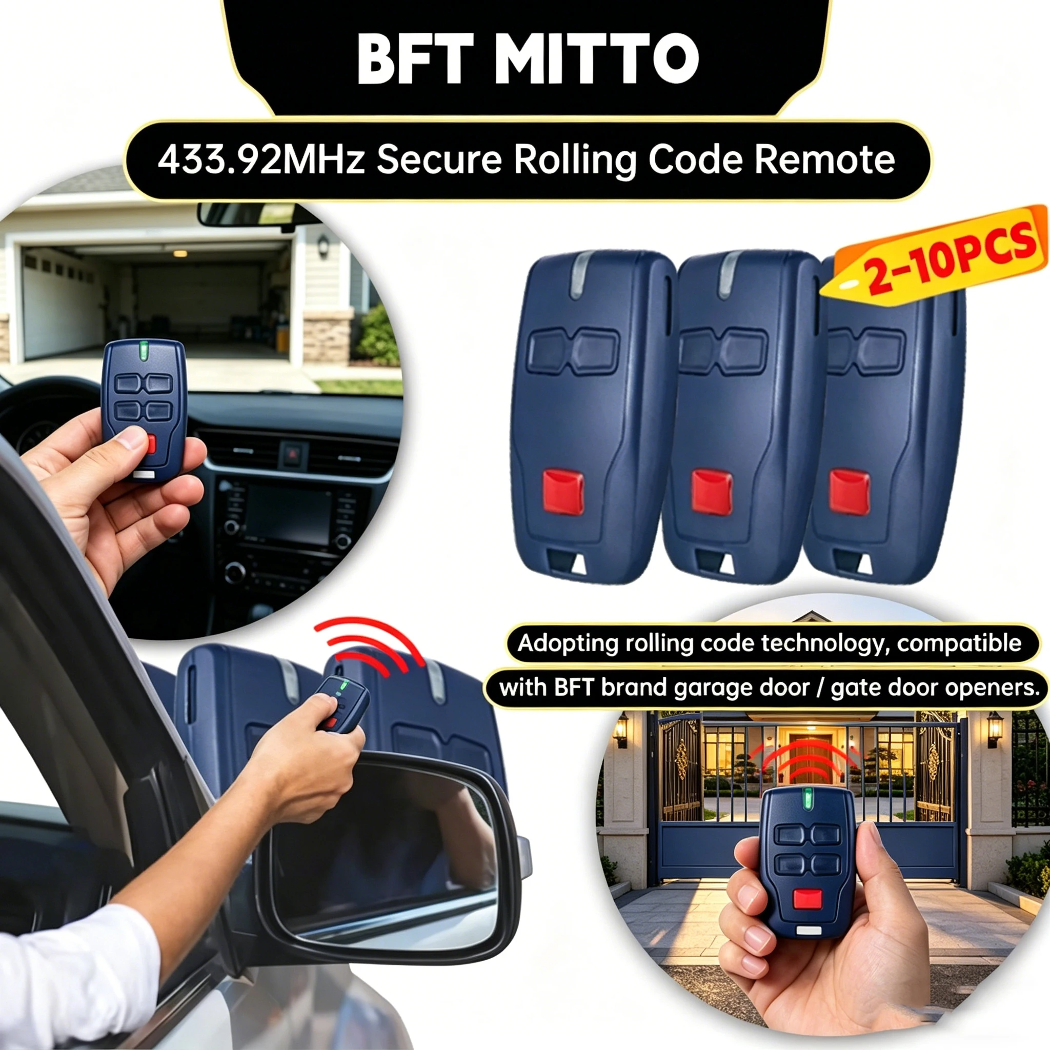 Фото Пульт дистанционного управления для гаражных ворот BFT MITTO2 RCB 2 4 MITTO4, для MITTO B RCB 02 04, с плавающим кодом, 433.92 МГц №1