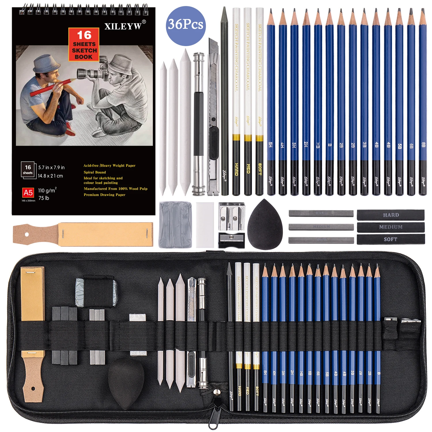 S Charcoal Graphite Stick Art Kit With Zipper Case For Beginners Artists Teens
