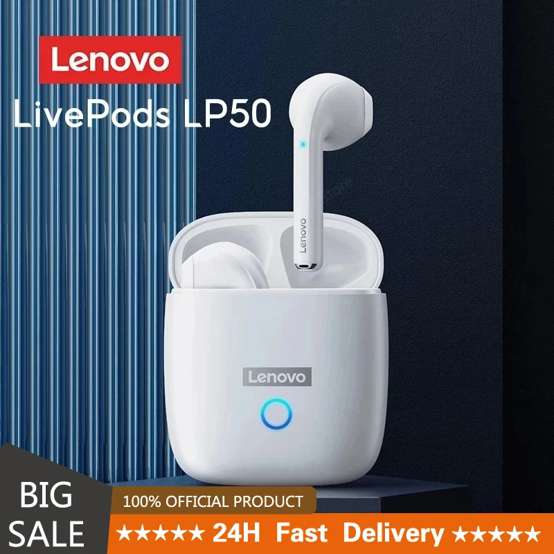 

OriginLenovo LP50 TWS Bluetooth Earphone 9D Stereo Waterproof Silicone Wireless Headphones for iPhone 13 Xiaomi Earbuds with Mic