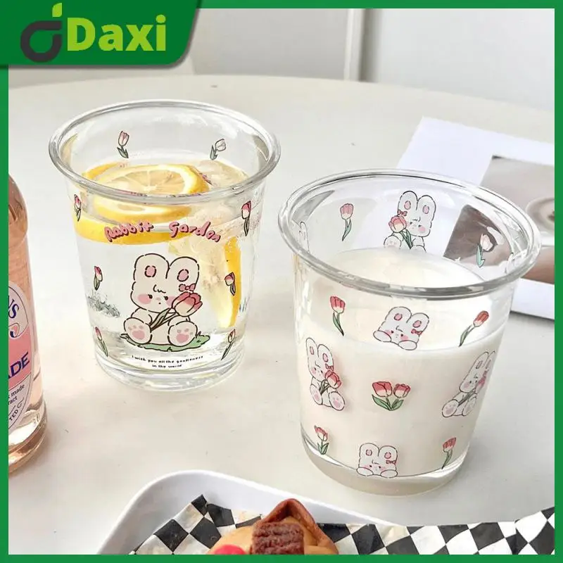 

Cold Brew Milk Cup Bunny Coffee Cup Cute Ins Style Glass Drinking Utensils Breakfast Water Cup Tulip Cold Drink Cup Cartoon