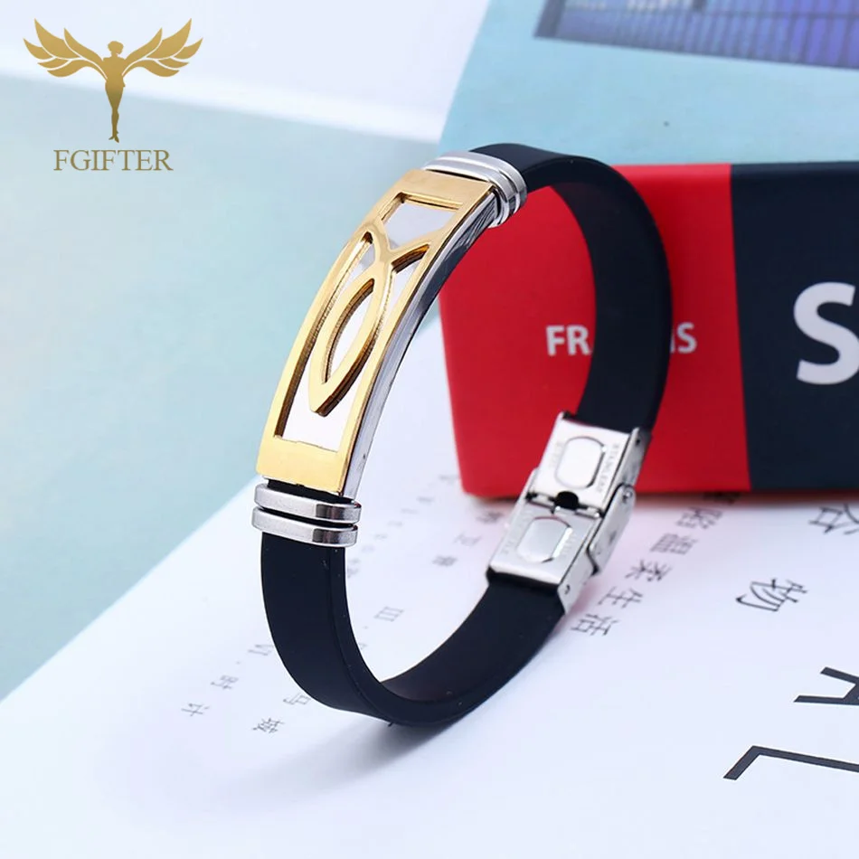 Простые браслеты с изображением Иисуса и рыбы из нержавеющей стали разноцветные