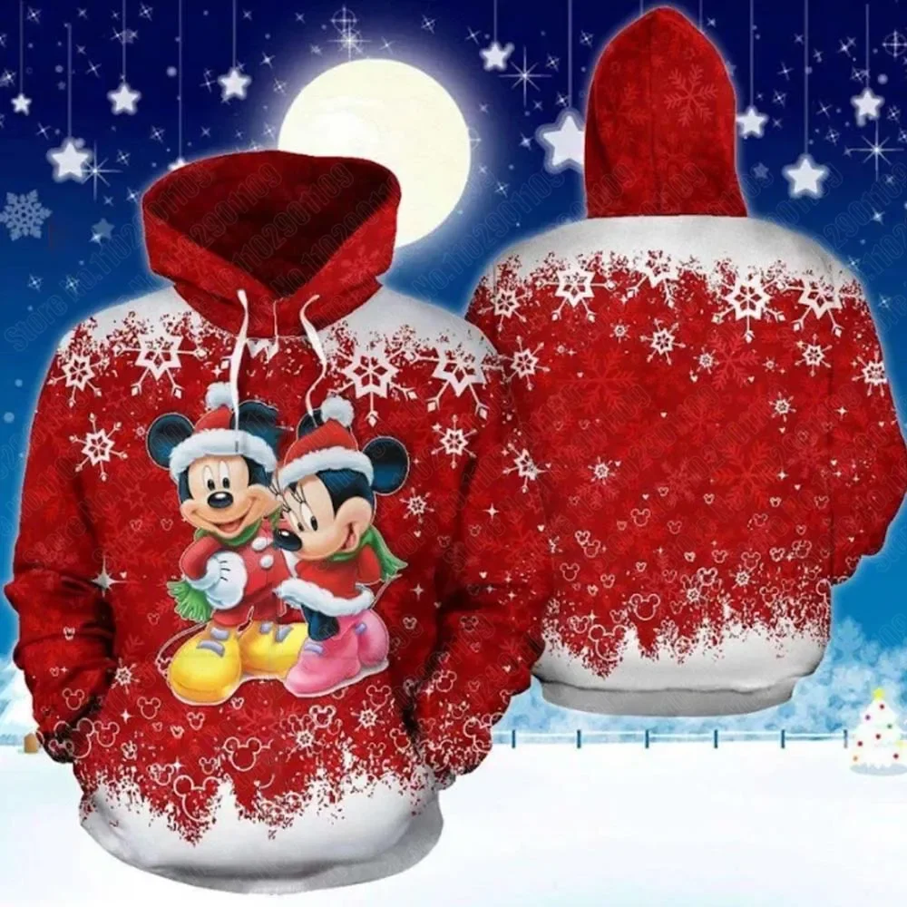 Disney Christmas Mickey Mouse Donald Duck Stitch Cartoon Men Women 3D Print High Quality Fleece Zipper Hoodies Pullover Tops