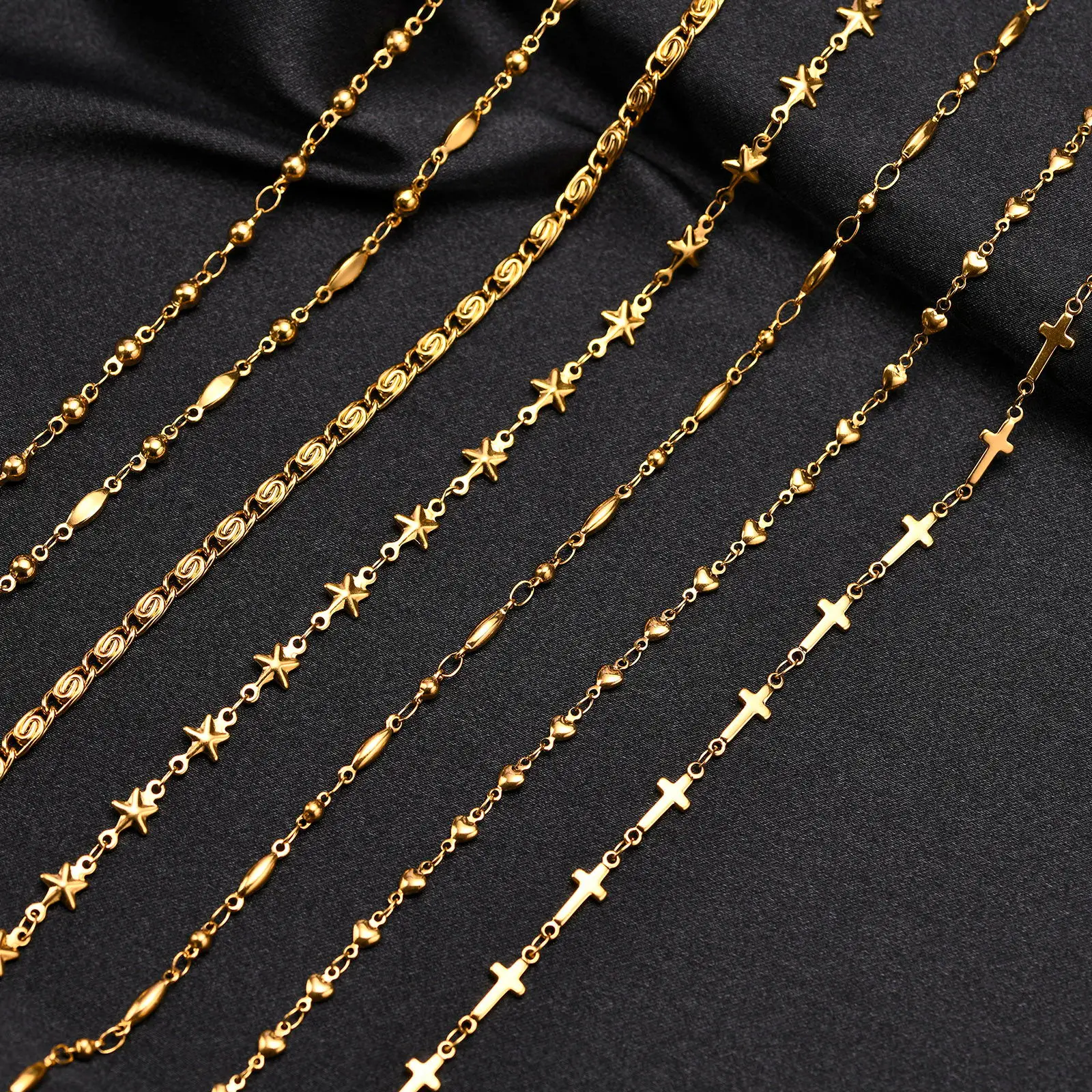 Оптовая продажа женских звеньев цепи ожерелья сердце/звезда/Крест/бисером из