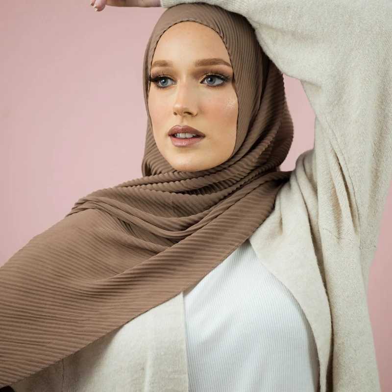 

Muslim Women Ribbed Cotton Hijabs Stretchy Pleated Scarves Solid Color Long Shawls Plain Turban Turkey Wrap Niqab Headscarf 2023