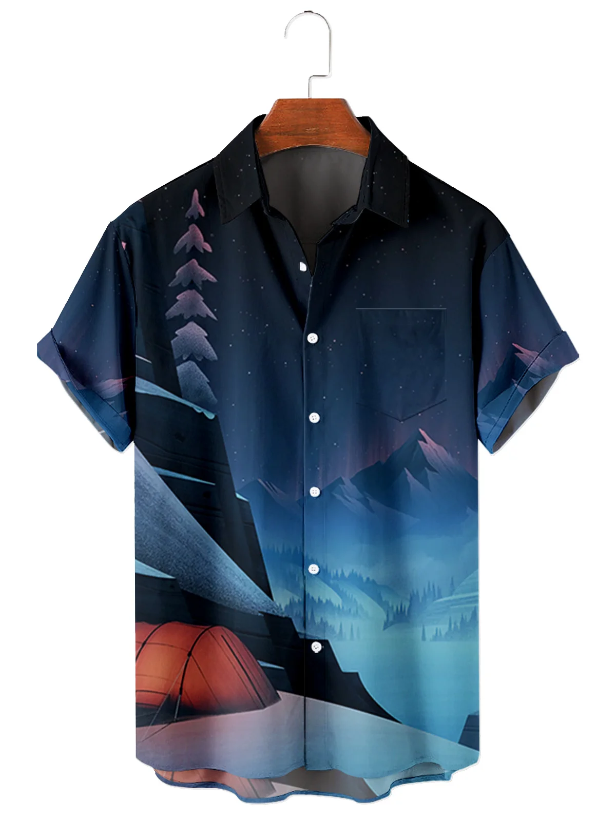 2022 Summer Beach Casual Men's Short Sleeve Lapel Shirt Plus Size Snowflake 3D Print Men's Top with Pockets