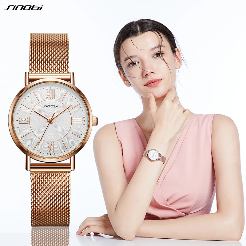 SINOBI Elegent Women Watches Fashion Original Design Woman's Quartz Wristwatches Golden Bracelet Set Series Luxury Female Clock enlarge