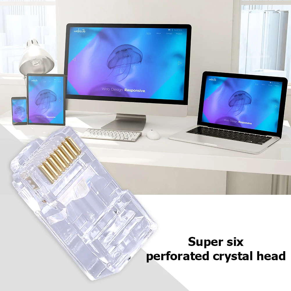 

Неэкранированный соединитель RJ45 Cat6, 100 шт., сетевой кабель 8P8C, Кристальные модульные штекеры, гигабитные обжимные соединители Ethernet насыпью